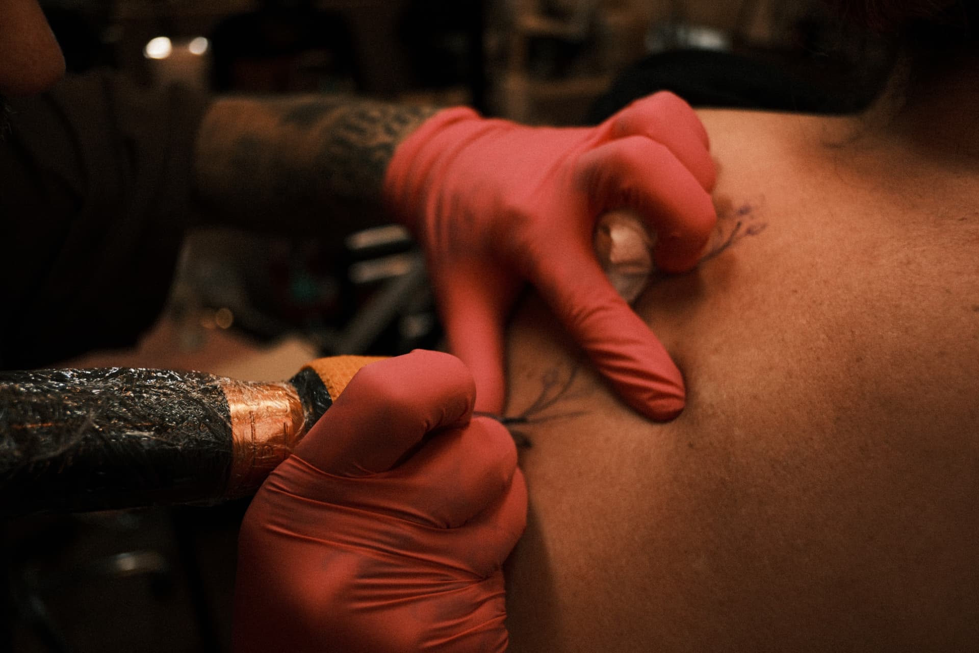Close detail of Abel tattooing